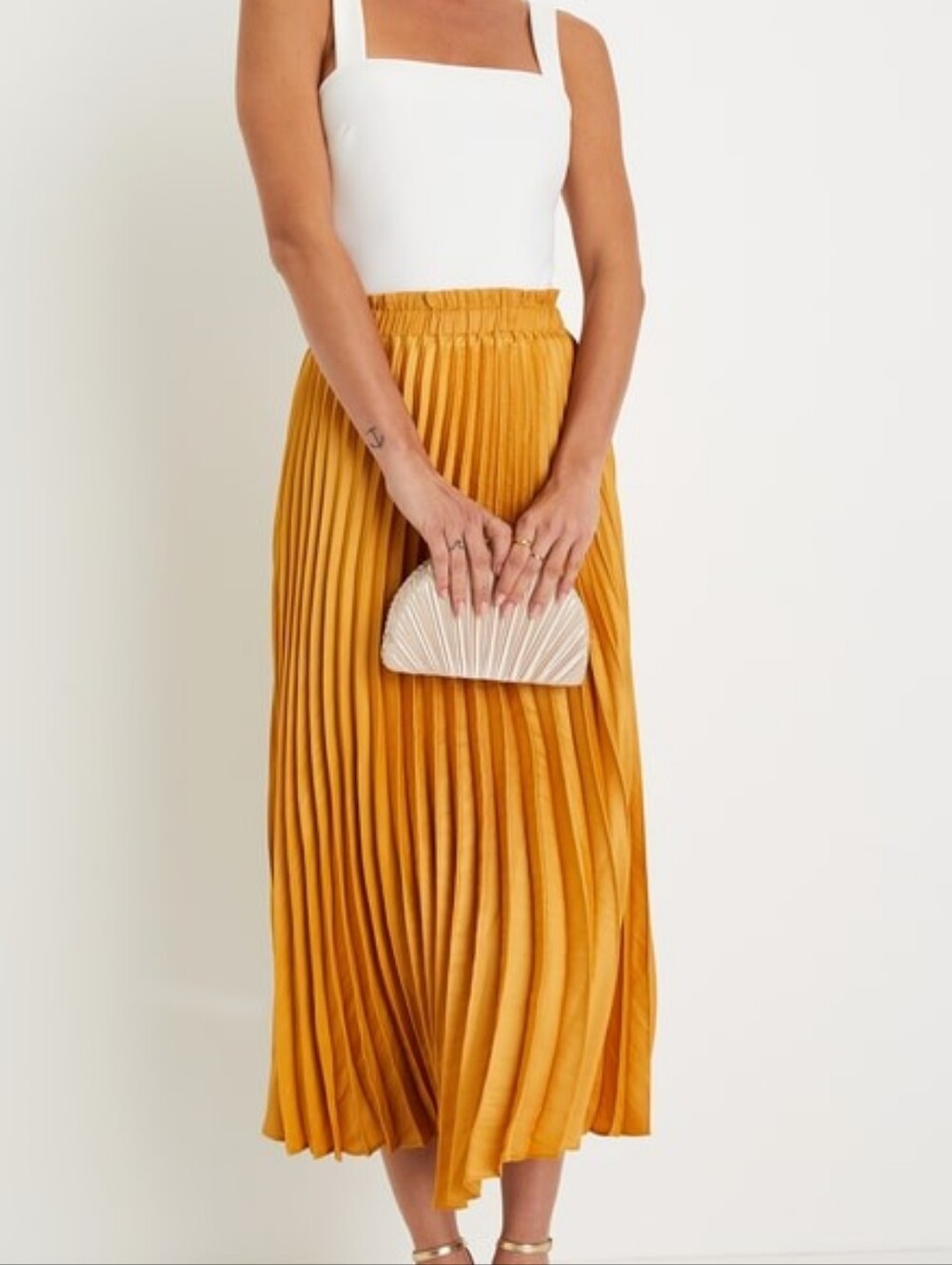 Yellow Pleated Midi Skirt